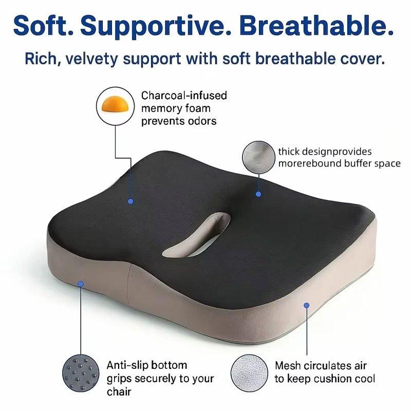 Memory-Foam--Orthopedic-Seat-Cushion-Tailbone-Sciatica-Back-Pain-Relief-Comfort-Office-Chair